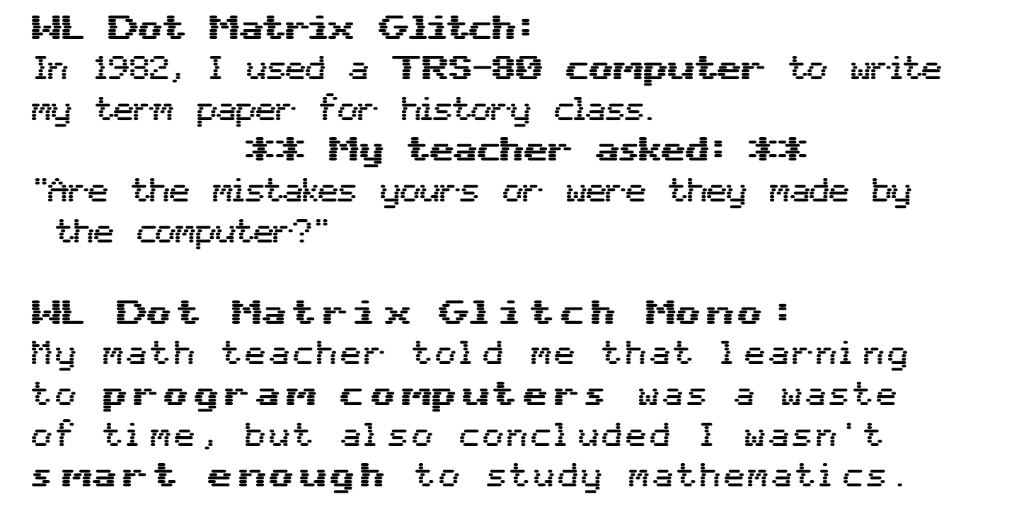 Пример шрифта WL Dot Matrix Glitch Mono Regular